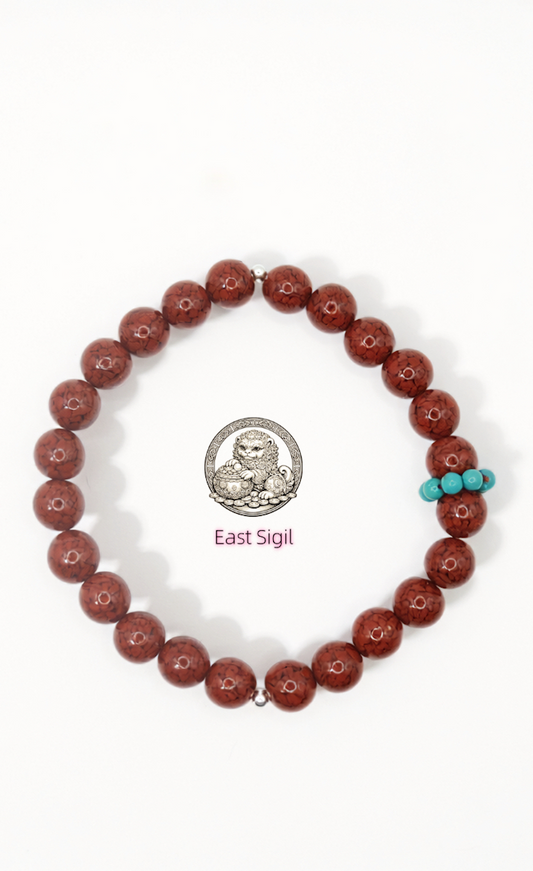 925 Sterling Silver • Turquoise & Red Cinnabar Beaded Bracelet